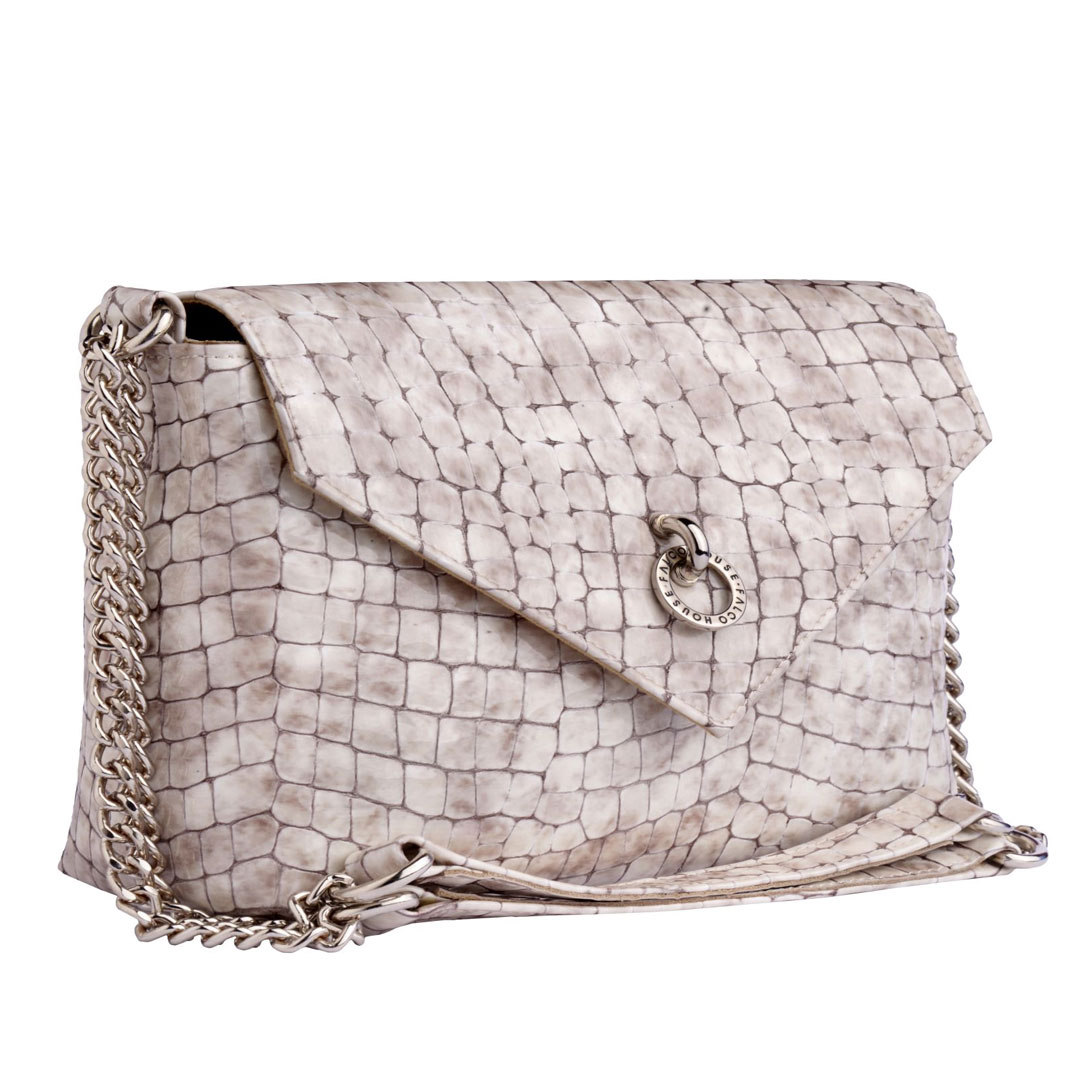 Torba na rame kožna 4065-54, bež kroko lak, Falco - Image 4