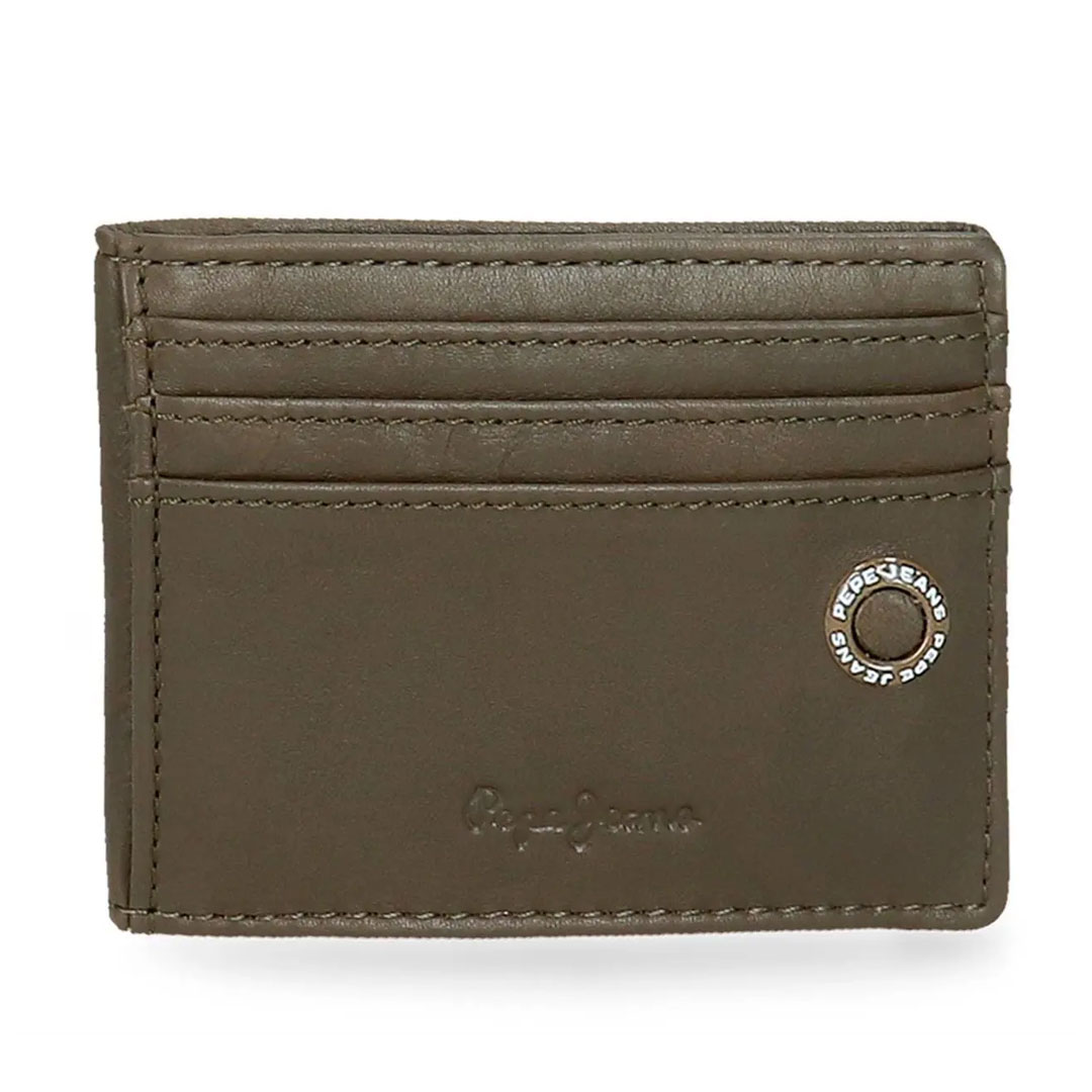 Držač za kartice kožni Badge 7370434, muški, khaki, Pepe Jeans