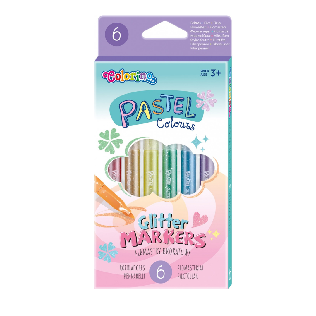 Flomasteri Pastel Glitter, 6 kom, Colorino